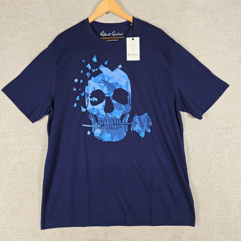 Robert Graham Mens Tile Skull Graphic T-Shirt Navy Blue OF5758-410 Size M NEW
